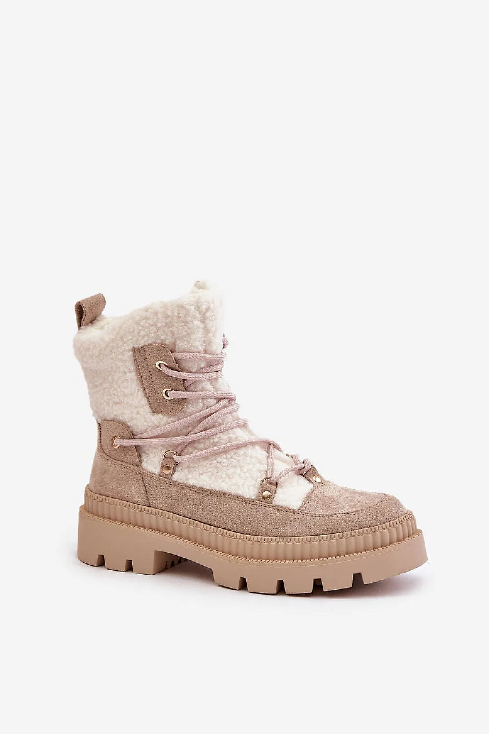 Bottes Step in style montantes fourrure mouton cuir suédé beige blanc cassé femmes hiver confortables