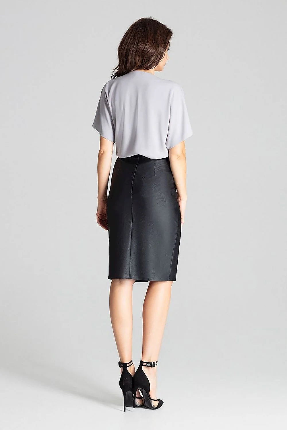 Jupe crayon écologique grise femme taille haute élégante polyester élasthanne fente centrale mode responsable
