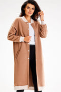 Sweatshirt long pour femme moderne à bandes côtelées, boutons-pression et poches à glissière, en coton élasthanne, taille ajustable