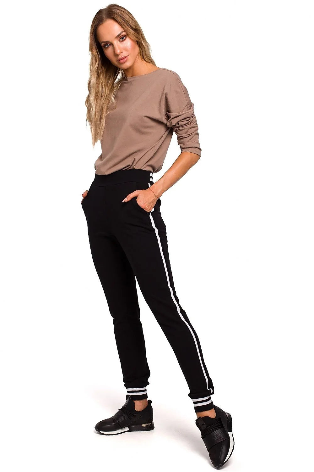 Ensemble sportif femme coton noir marron confortable chic athleisure décontracté jogger sweat-shirt manches longues