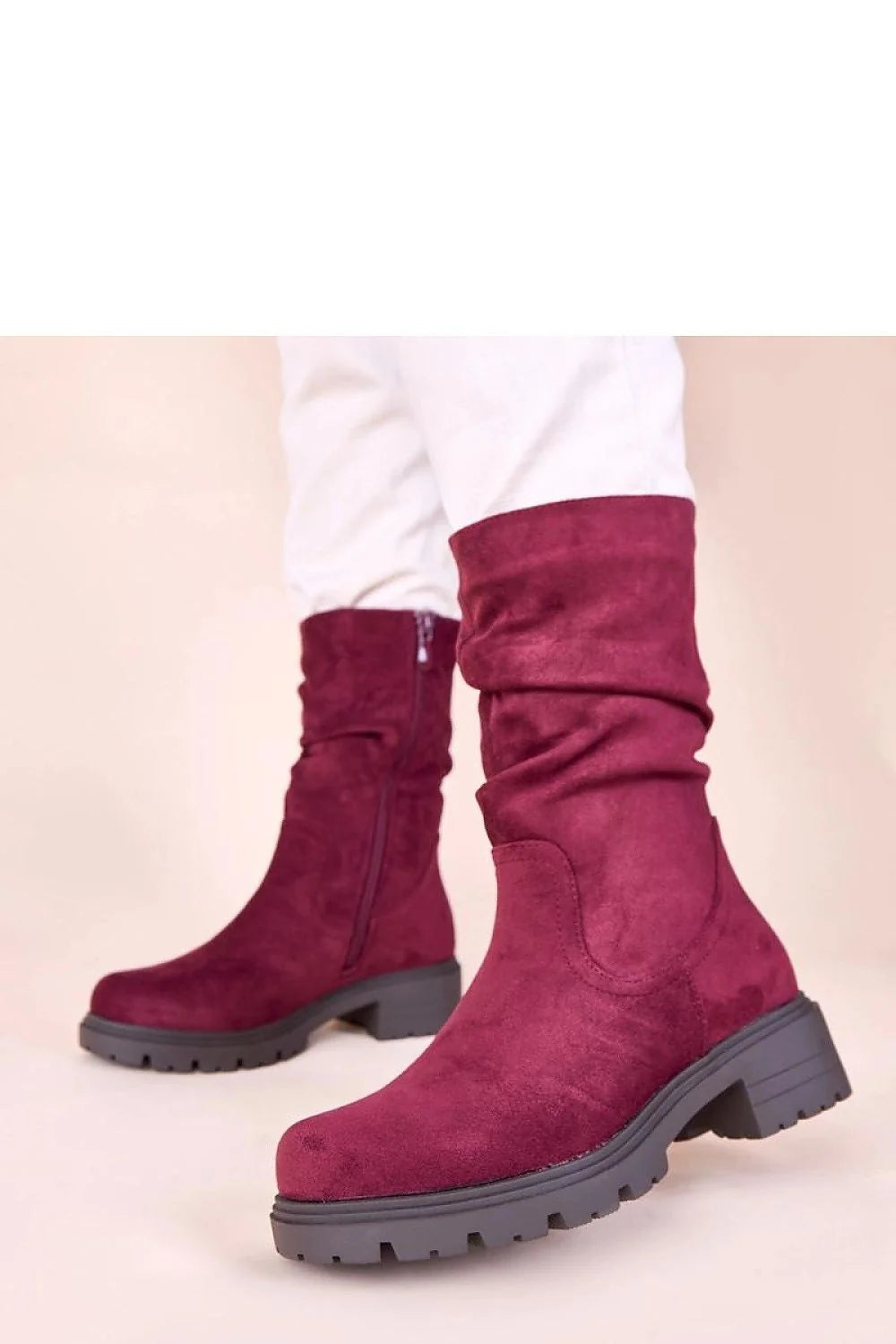 bottines bordeaux violine suédine empeigne froncée bout rond plateforme plissée semelle crantée talon bloc moyen fermeture zippée latérale confort Gemre