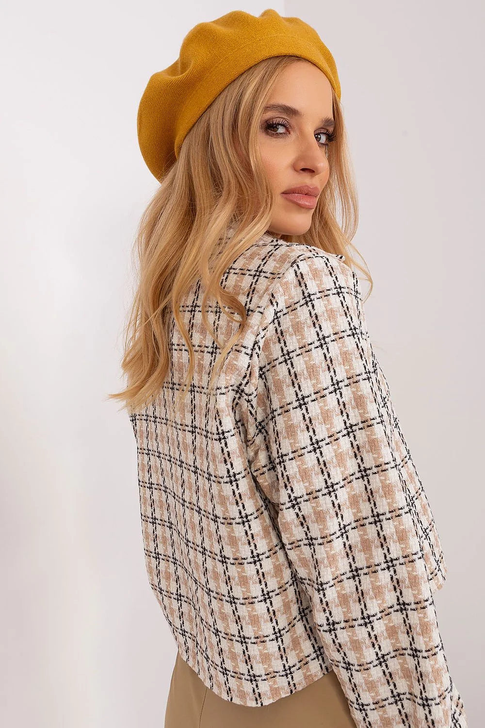 Béret en laine acrylique coton cachemire jaune moutarde avec antenne élégant Parisien style mode femme