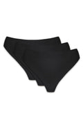 lot trois strings noirs sans couture taille haute jambe échancrée tissu lisse extensible finition bord invisible maintien confortable gousset coton