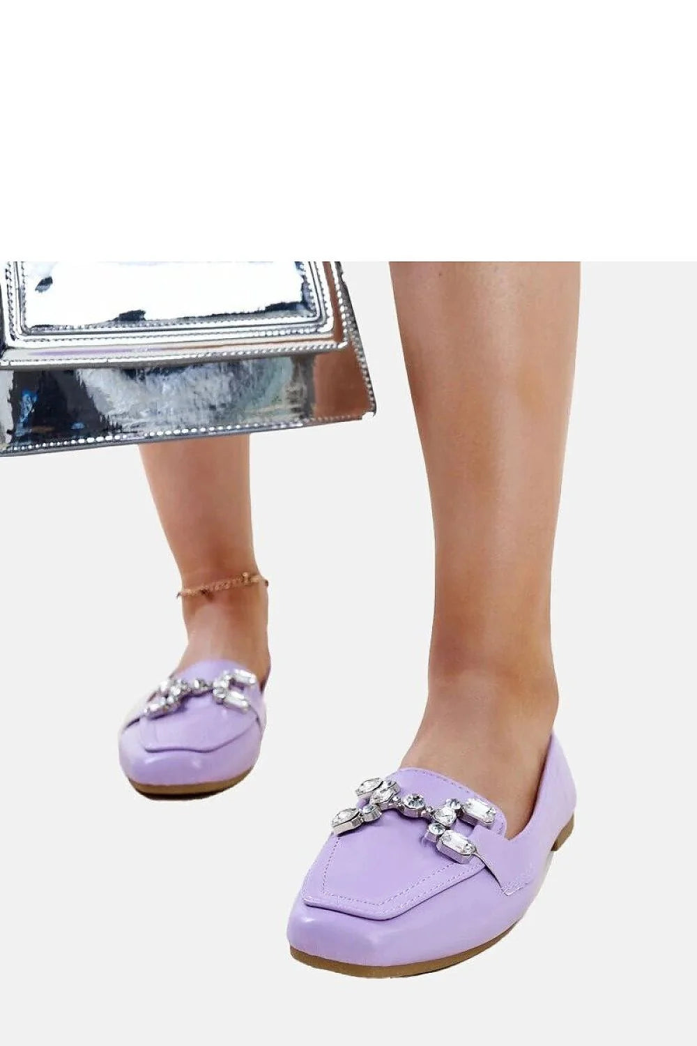 Mocassins pour femmes élégants design moderne violet lavande bout carré semelle plate confortable occasion spéciale