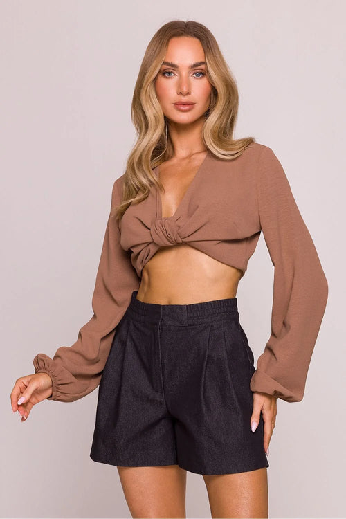 Ensemble femme crop top noué short taille haute tissu coton polyester détails élégants occasion
