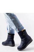 Bottes de neige pour femme style moderne matelassé couleur bleu marine fourrure synthétique talon bas zipper latéral