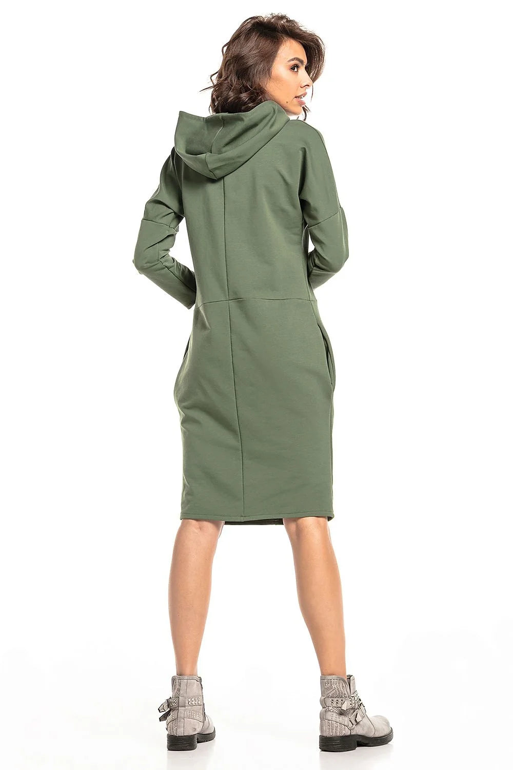 Robe en tricot coton rose décontractée avec capuche manches longues pour femme moderne élégante