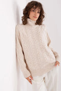 Pull femme élégant col roulé motif écossais acrylique doux longueur standard manches longues beige