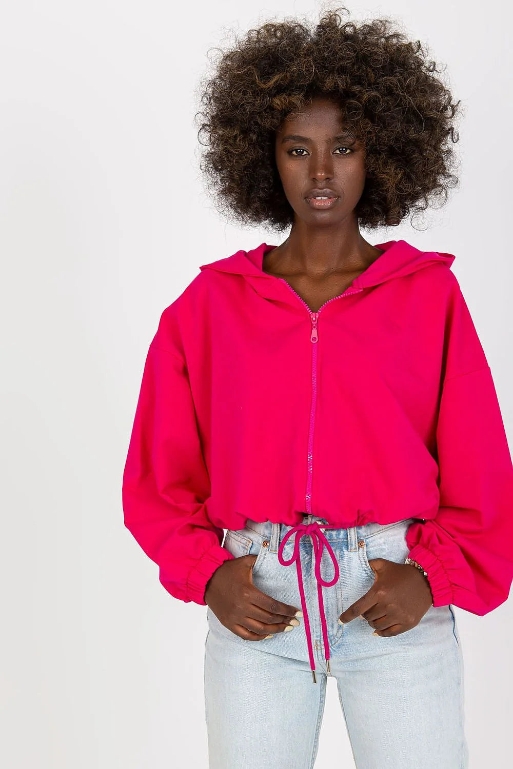Veste moderne pour femme style casual-chic couleur fuchsia veste oversize manches longues élastiques polyester