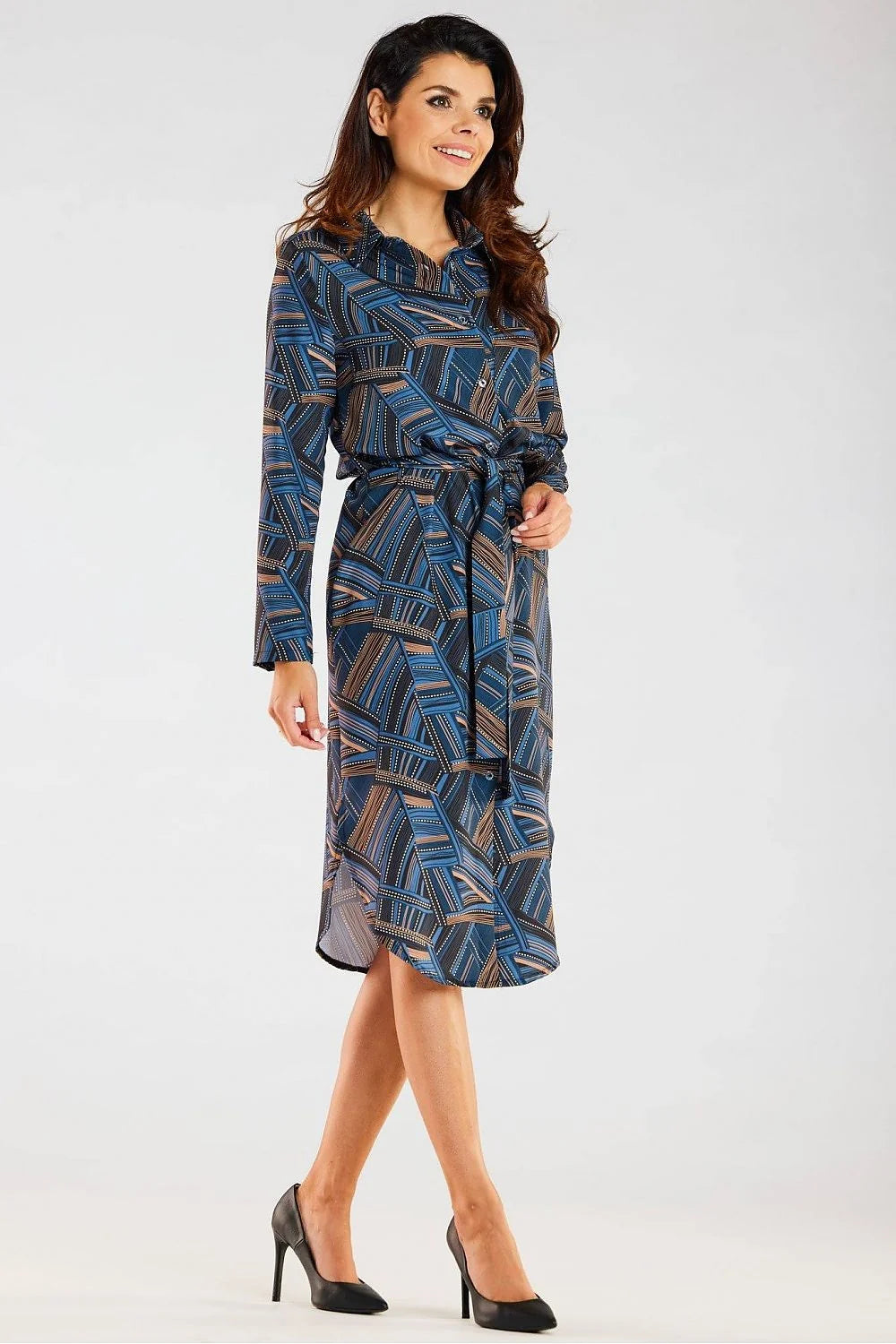 Robe de jour awama pour femme design moderne matériau confortable manches longues ceinture incluse polyester elasthanne