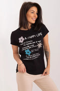 T-shirt femme décontracté style moderne motifs floraux couleur noire coton manches courtes col rond