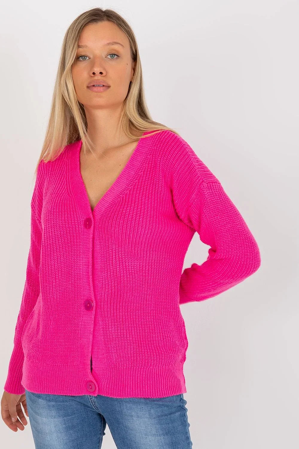 cardigan RueParis oversize maille côtelée orange vif col V boutons assortis manches longues coupe ample tombante tricot épais chaud