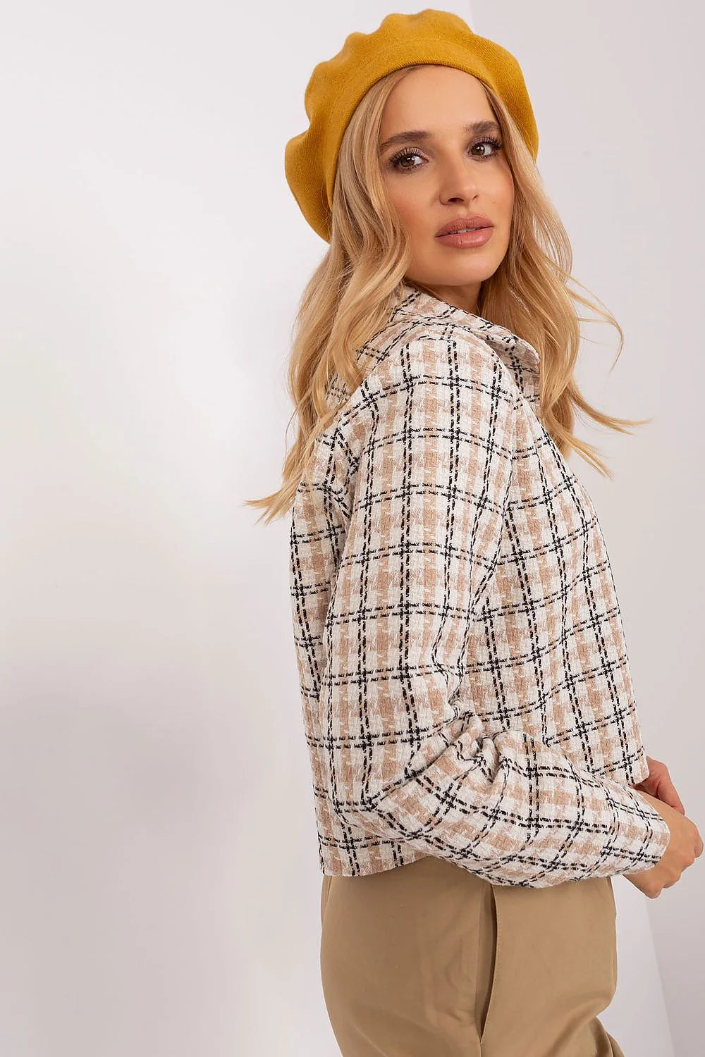 Béret en laine acrylique coton cachemire jaune moutarde avec antenne élégant Parisien style mode femme