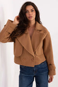 trench court femme caban double boutonnage coupe boxy grand col revers poches rabat camel polyester léger manches longues epaulettes chic