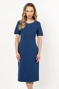 Robe de jour moderne style épuré manches courtes col rond ouverture goutte d'eau fermeture éclair dissimulée polyester viscose elastane femme