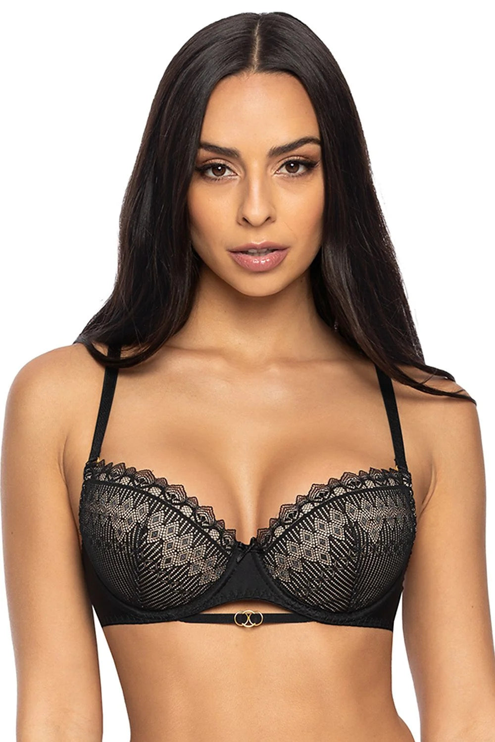 Soutien-gorge push-up dentelle noire modern design rembourré bretelles ajustables microfibre éponges détachables
