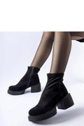 bottines femmes daim noir suédine tige ajustée cheville talon bloc moyen confort plateforme épaisse semelle antidérapante fermeture latérale