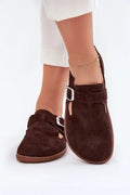 Chaussures basses Step in style design moderne cuir suédé brun foncé bride métallique femmes confortable