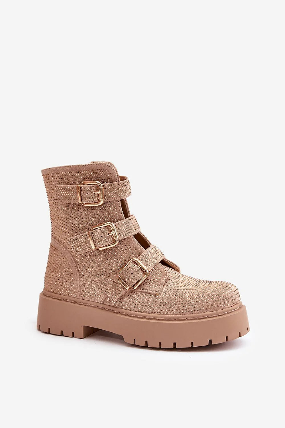 Bottines femmes modernes élégance style audacieux automne hiver beige doré tige montante semelle compensée sangles métalliques