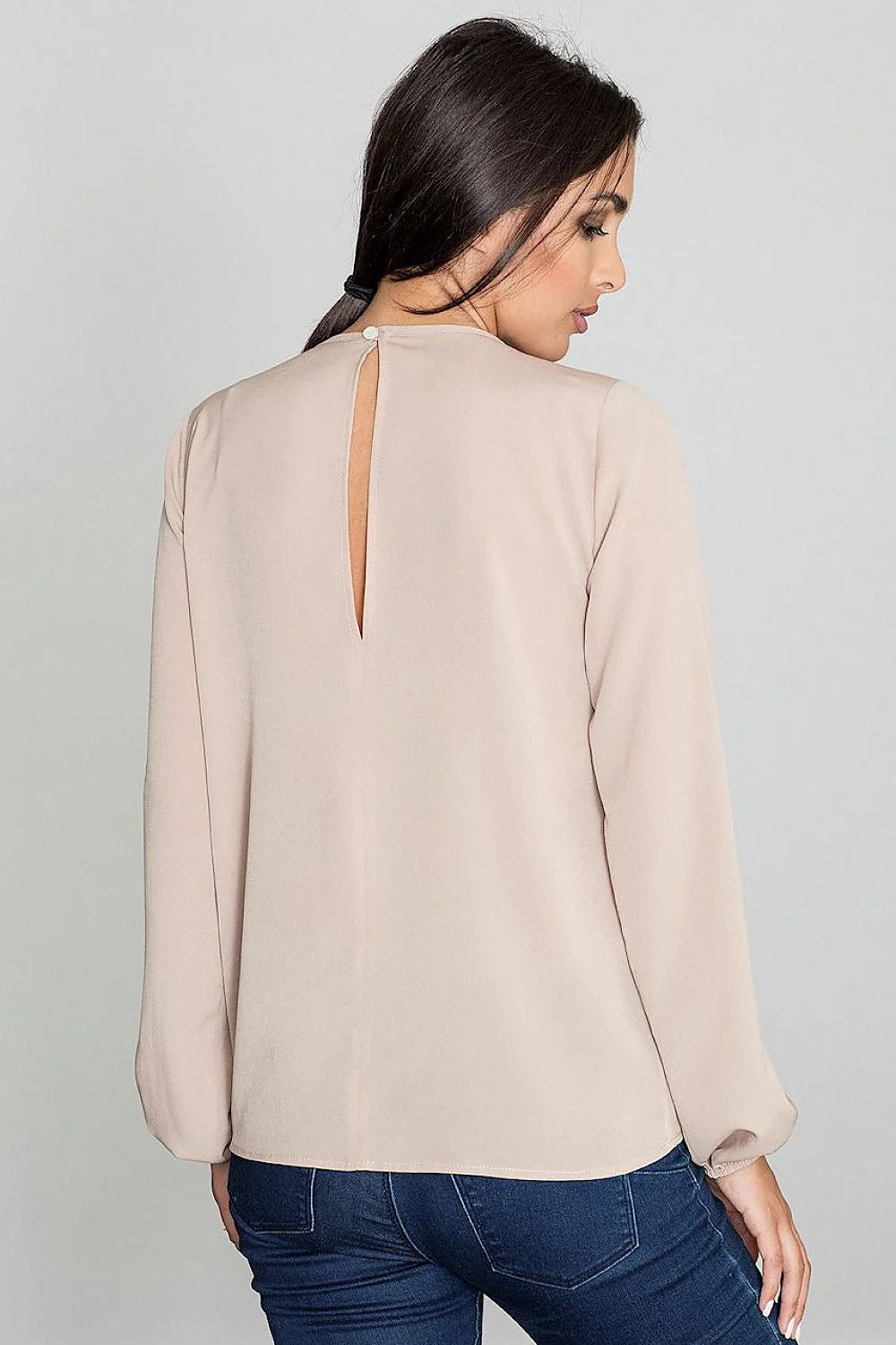 blouse chemise femme manches longues col rond blanche motif floral transparent voile empiècement chiffon fluide coupe droite casual chic élégante