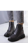 Bottines pour femmes moderne épuré design classique cuir synthétique gris foncé cheville haute maintien confortable lacets métal zip latéral