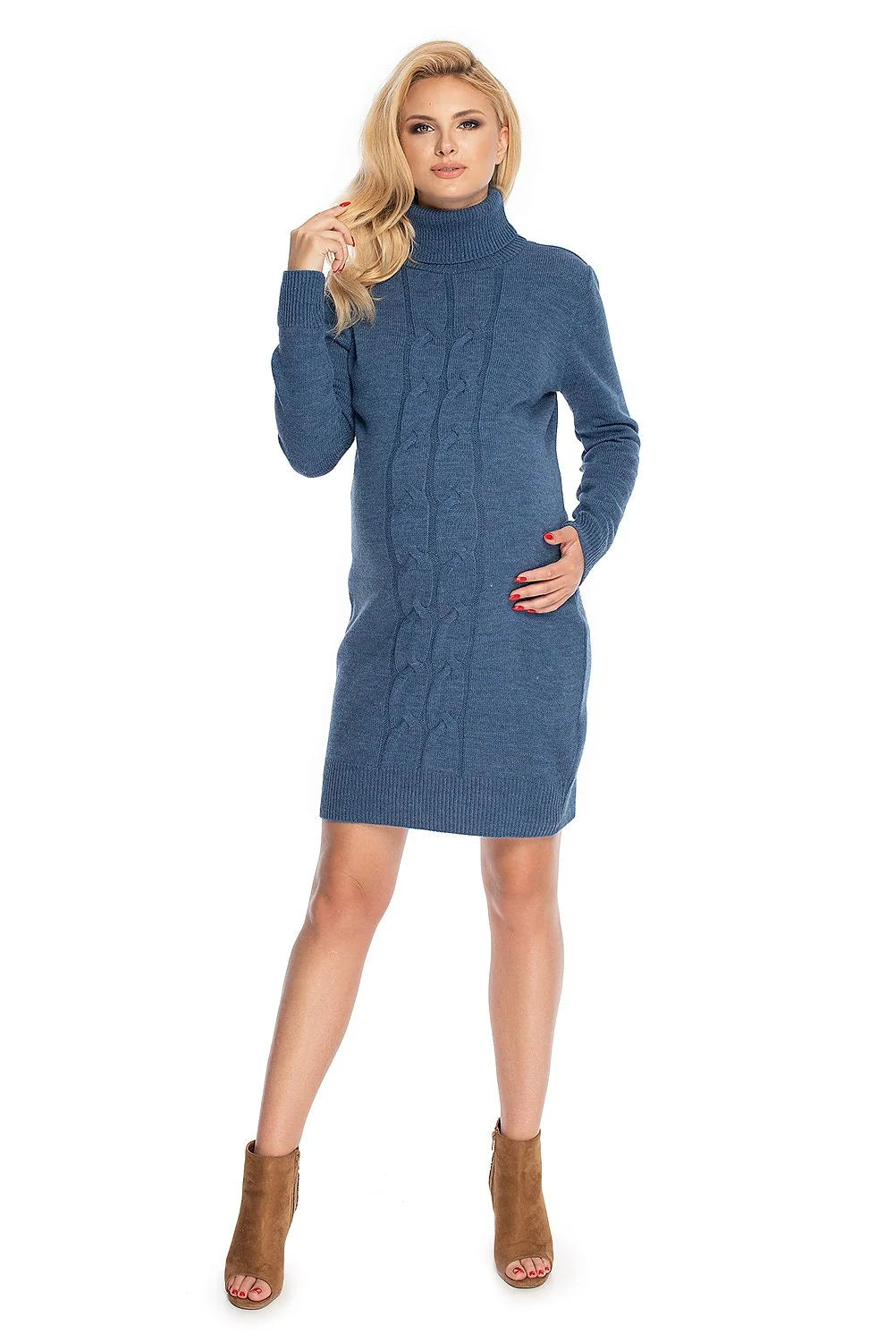 Robe de grossesse Pee Ka Boo pull long col roulé motif écossais bleu denim maternité confort style moderne