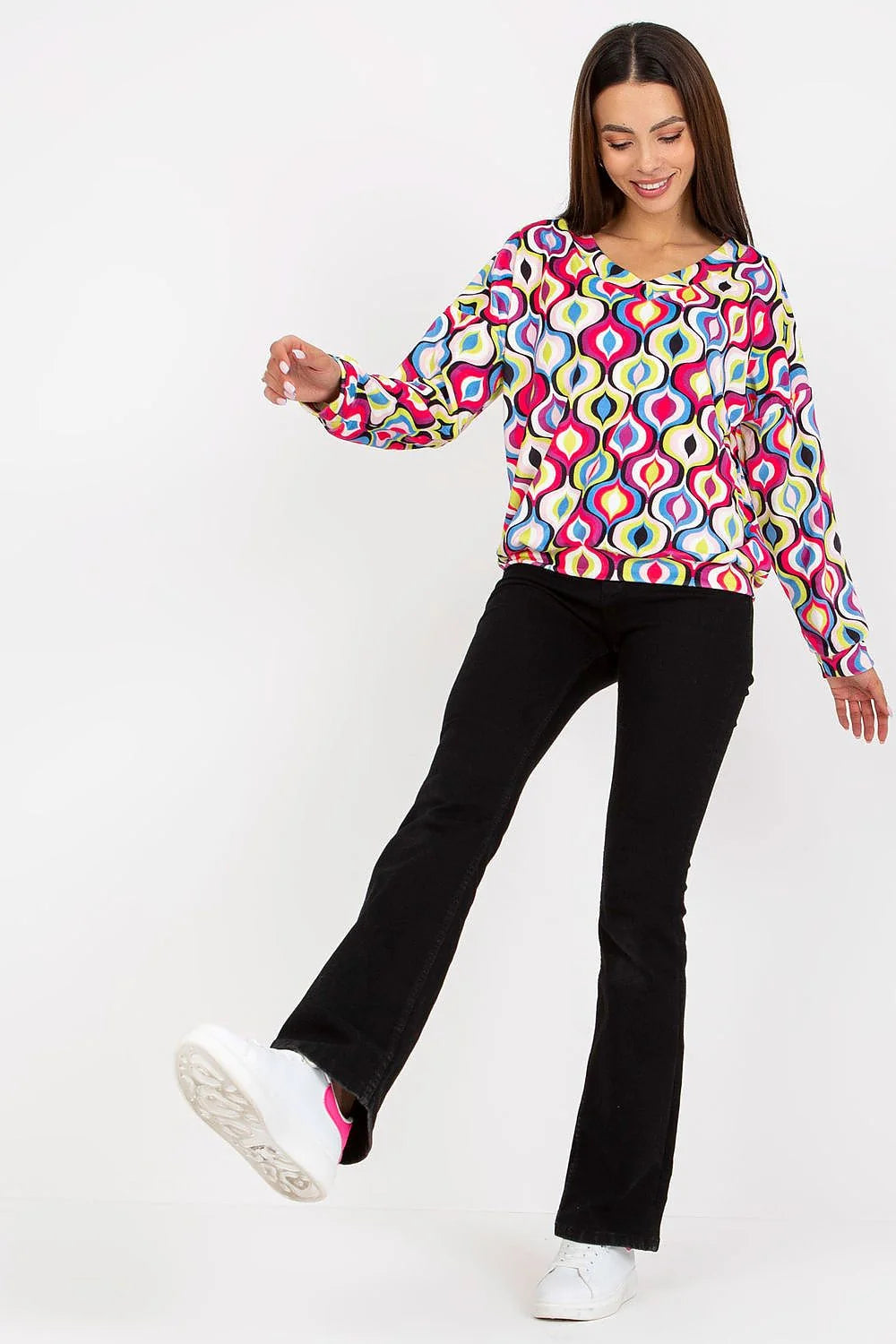 Sweatshirt Rue Paris Femme Manches Longues Motif Géométrique Vibrant Polyester Viscose Taille Légère