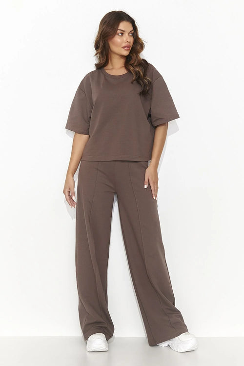Ensemble Numinou pour femme élégance et confort coton couleur brune foncée style moderne pantalon large t-shirt ample idéal pour la quotidienne