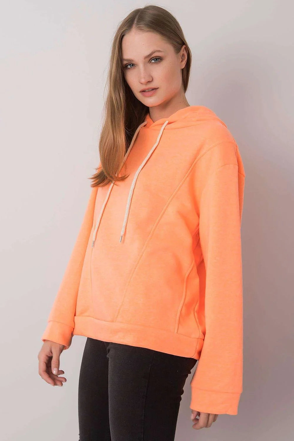 hoodie femme jaune fluo coton elasthanne molleton doux coupe ample épaules tombantes manches longues capuche doublée cordon blanc réglable