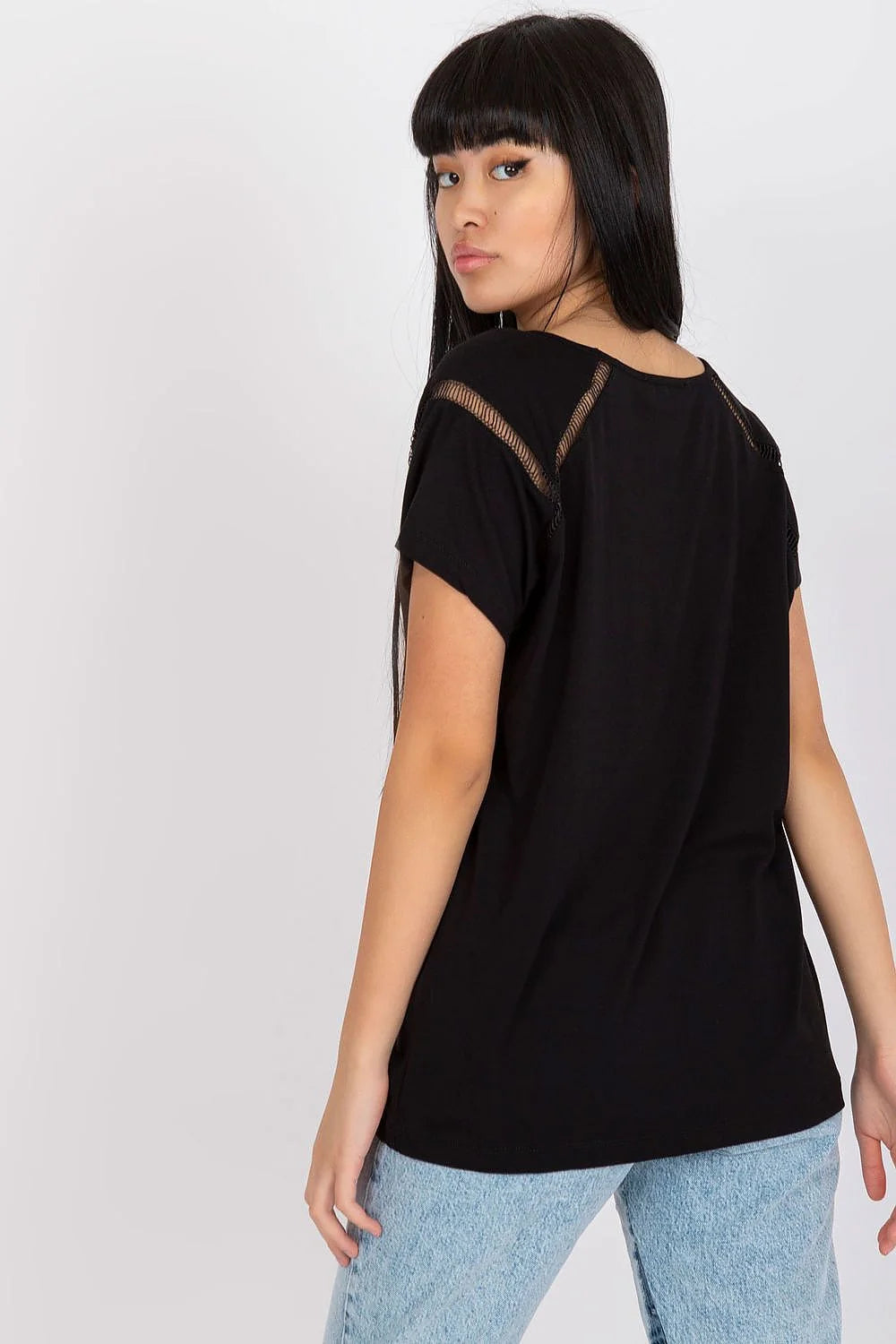 chemisier femme élégant décontracté sophistiqué coupe ample moderne encolureV manchescourtes épaules ajourées légère noir viscose elasthanne respirante finitionsoignée