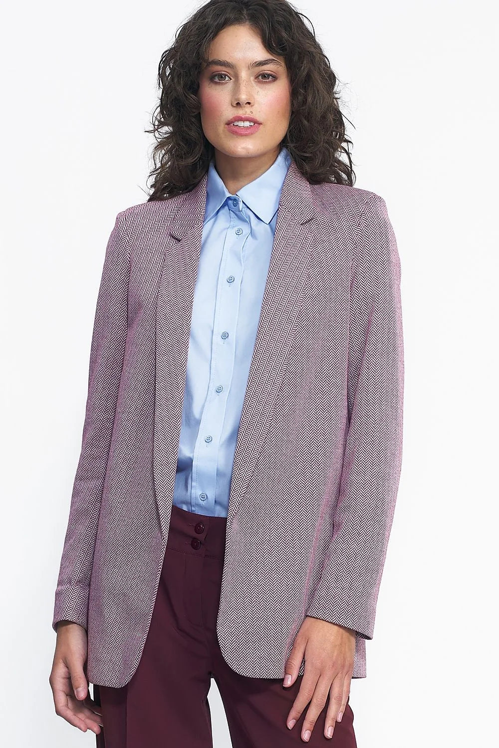 Blazer femme Nife veste chemise pantalon set rose clair gris polyester viscose ajusté épaules structurées