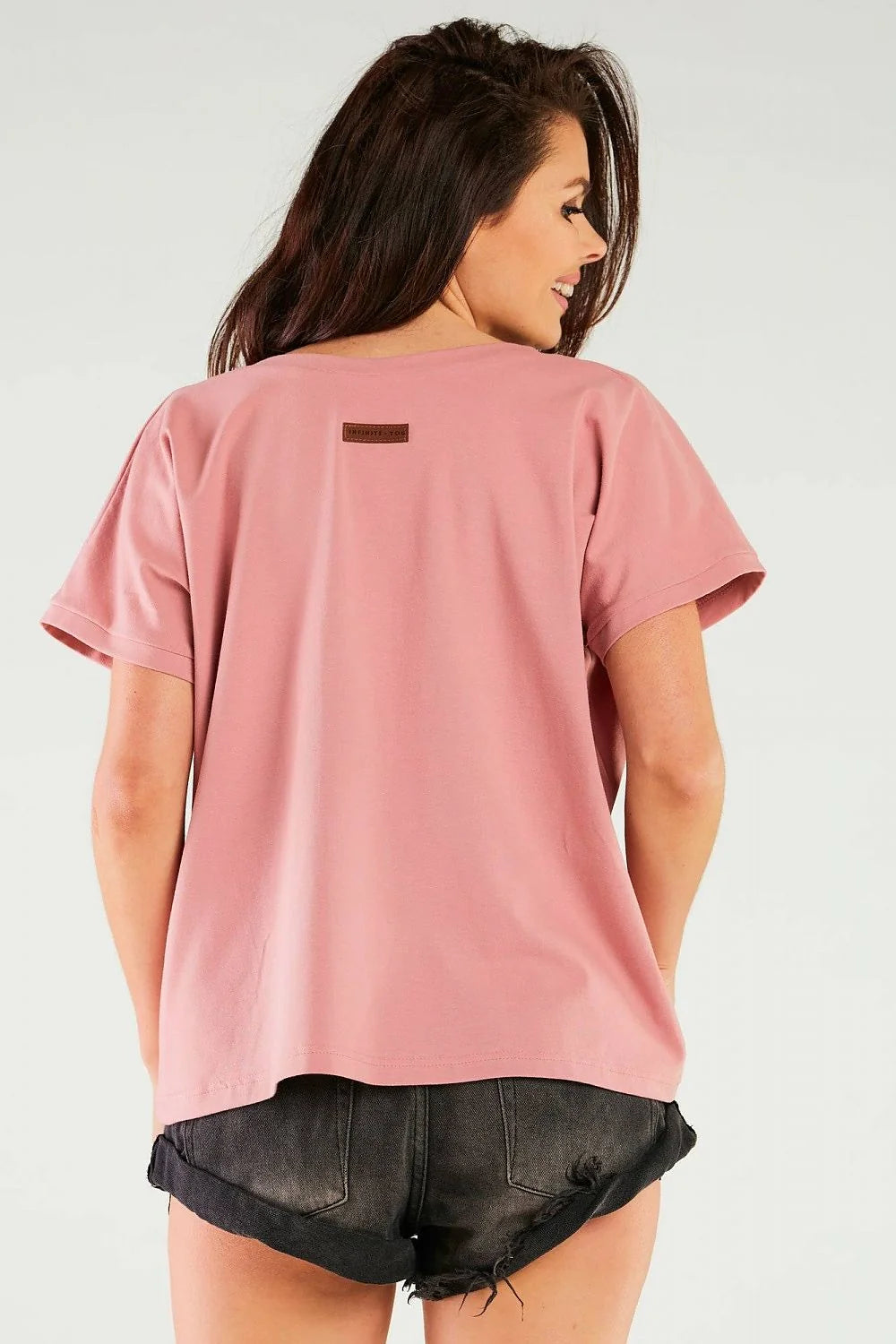 chemisier rayé noir blanc col V bordure noire coton lycra stretch manches courtes coupe ample boxy longueur hanches