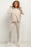 Sweat à capuche coordonné legging femme style casual confortable tissu doux extensible beige clair