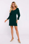 Robe élégante pour soirées vert émeraude manches longues encolure carrée matière de qualité femme