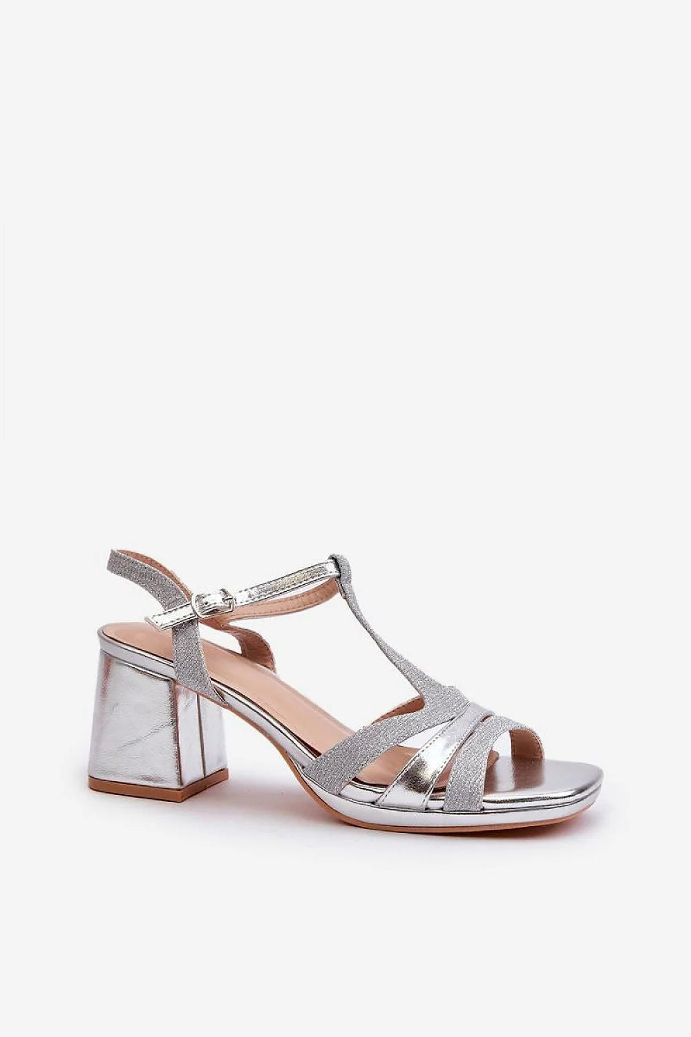 Sandales femmes style élégant lanières argentées talon moyen cuir artificiel ajustables occasion spéciale soirée
