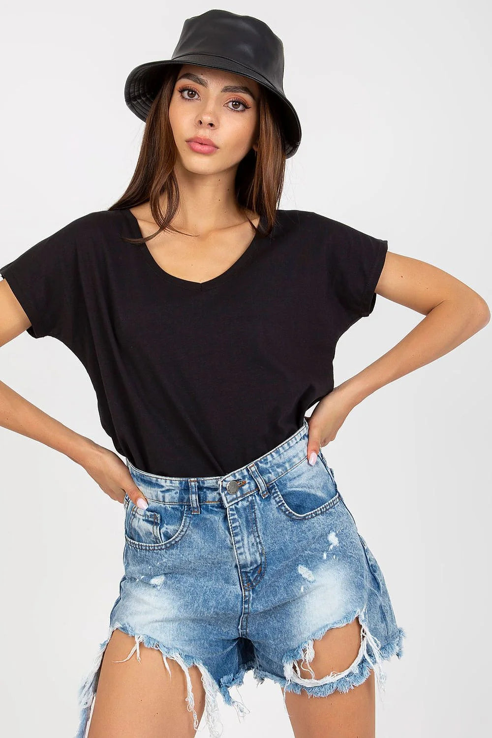 T-shirt femme décontracté couleur marron terre V-neck coton élasthanne loose quotidien