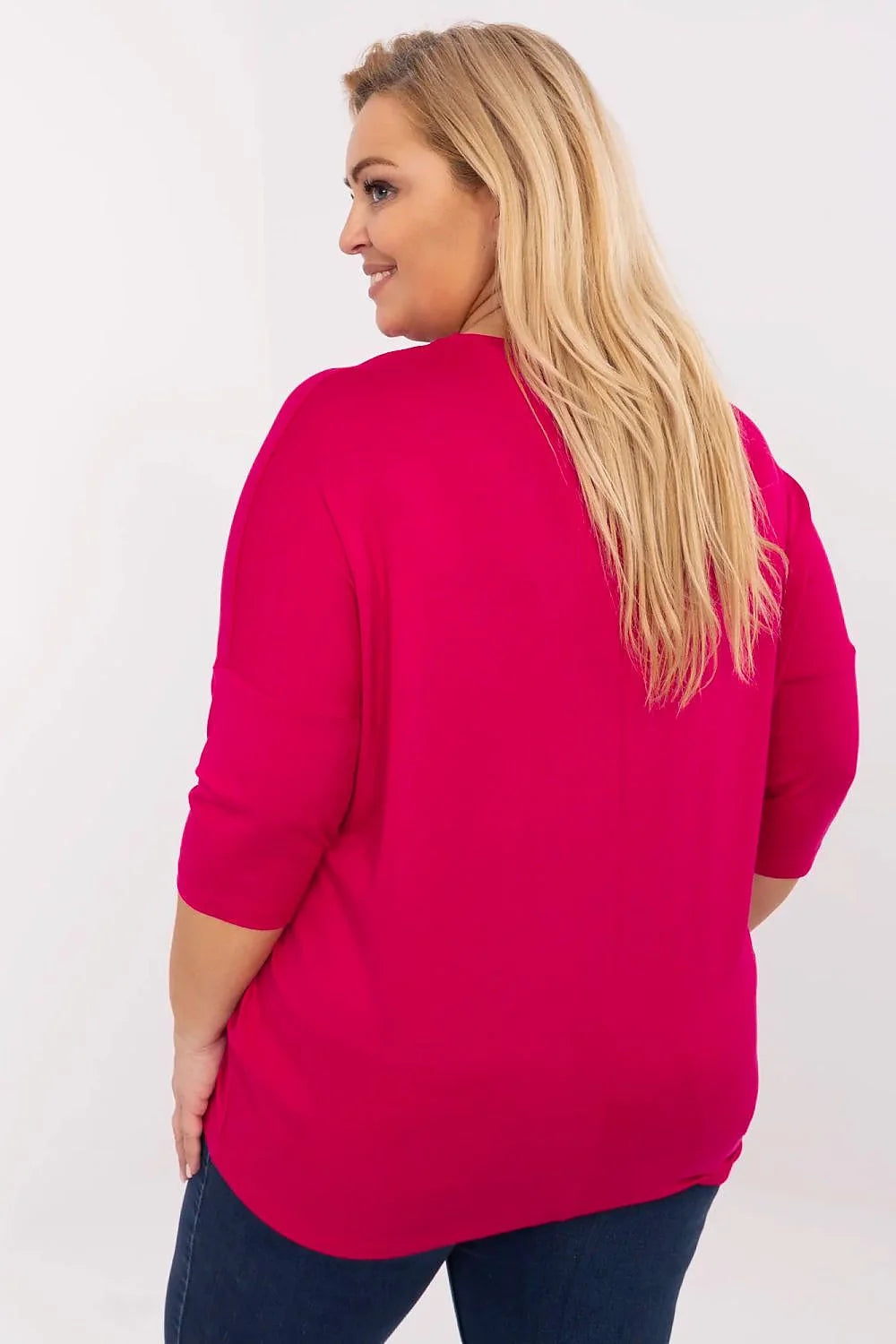 Chemisier décontracté pour femmes grande taille manches 3/4 col rond style polyvalent tissu doux et extensible