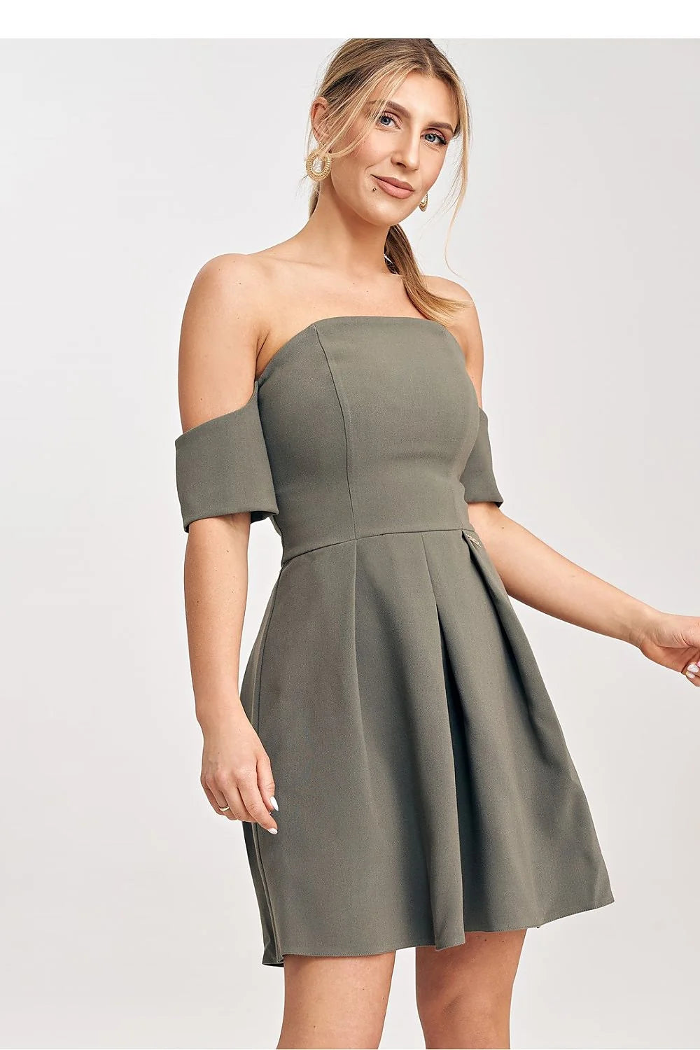 Robe de soirée élégante mini coupe courte encolure Bardot manches courtes dos exposé tissu doux polyvalente femme