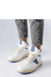 baskets montantes femme Solea cuir synthétique blanc empiècements bleu pâle semelle caoutchouc beige antidérapante bout perforé col rembourré maintien cheville