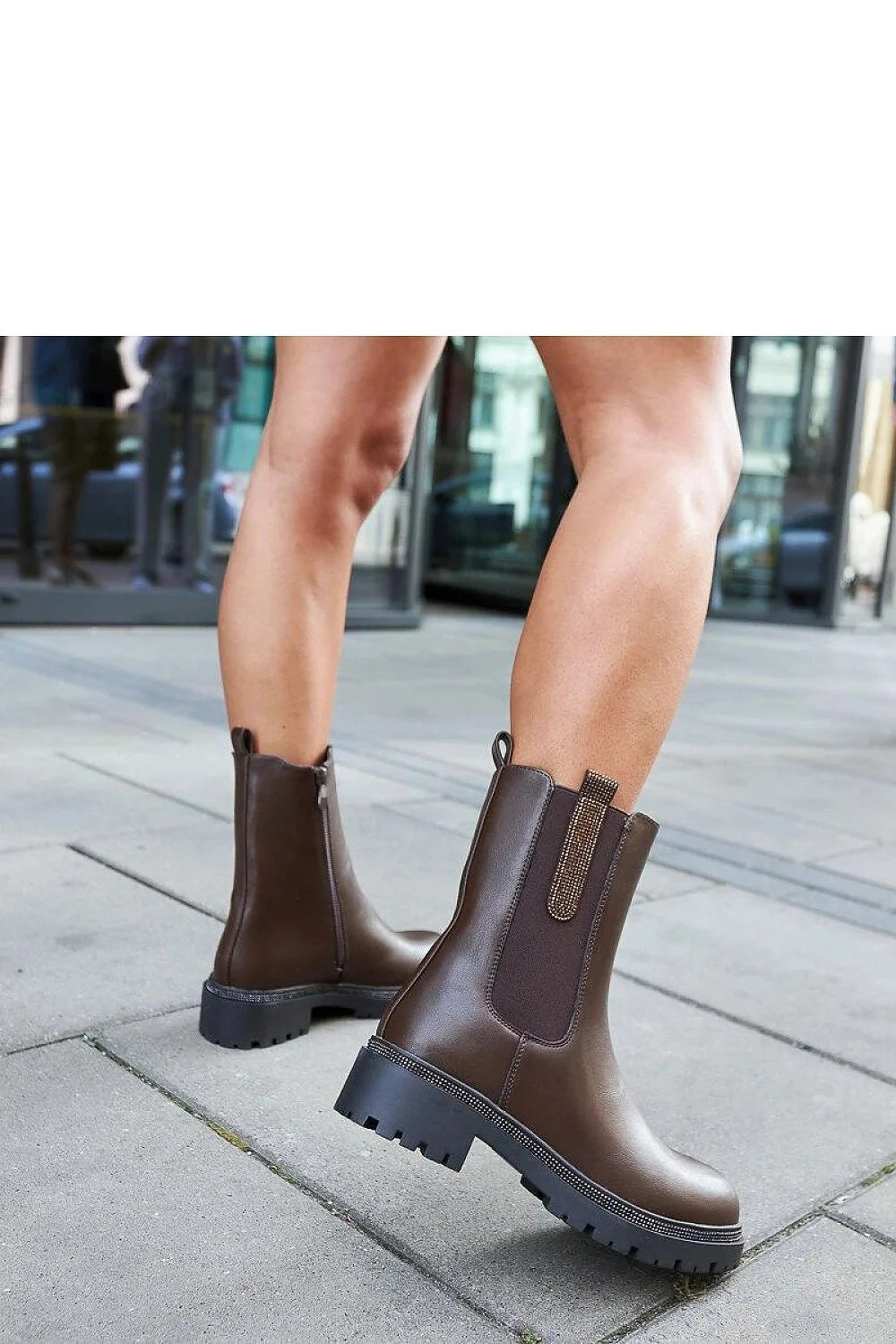 Bottines pour femmes design moderne cuir brun haute fermeture éclair talon plat confortable adhérence robuste occasion polyvalente automne hiver