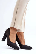 escarpins femme noir suède effet mat bout pointu talon bloc haut stable confortable semelle fine cuir artificiel élégant soirée classique