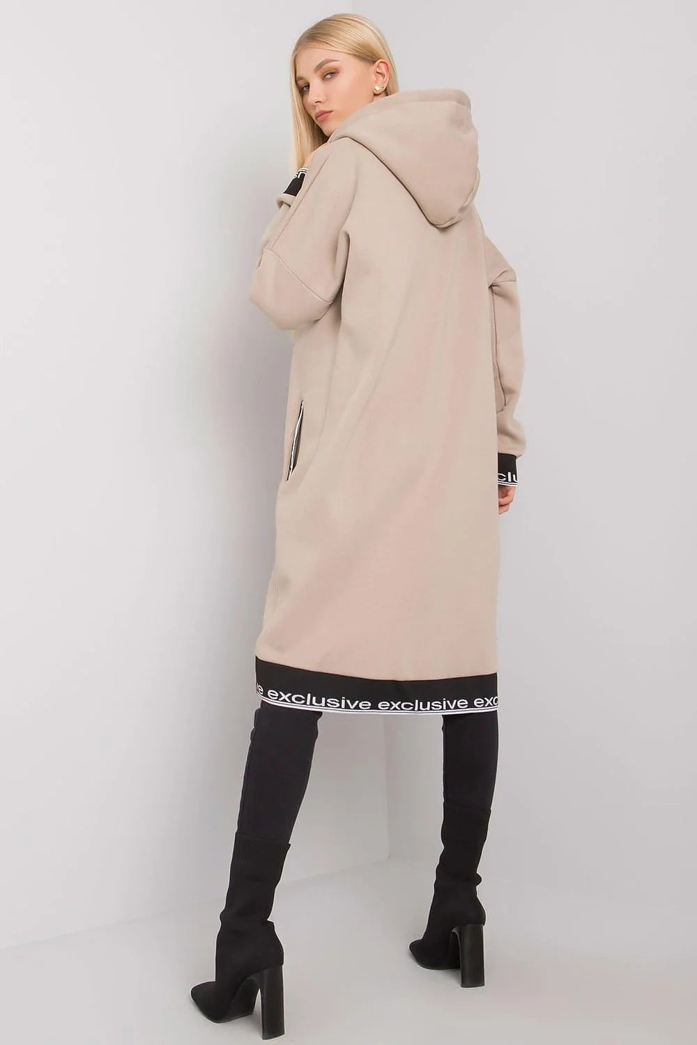 Manteau long oversize en coton décontracté beige urbain avec capuche fermeture éclair pour femmes modernes