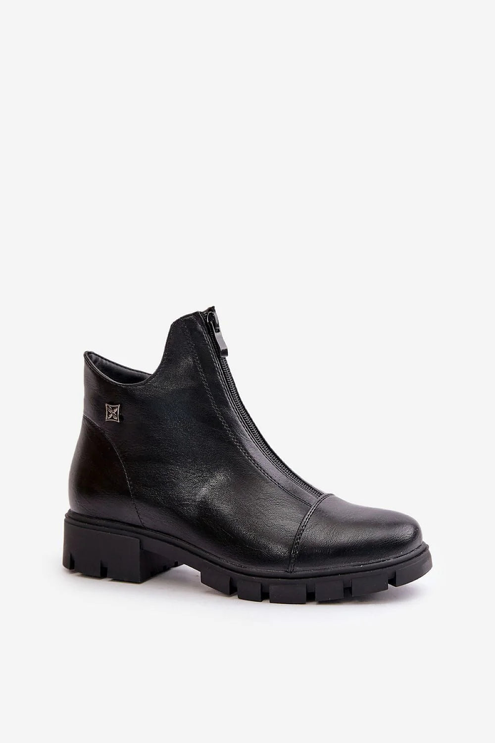 Bottes Jezzi Step in style en cuir noir élégantes pour femme, talon bas, semelle épaisse, fermeture éclair latérale, confort quotidien