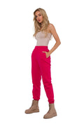 Pantalon survêtement Moe rose vif, haut sans manches beige, style décontracté, coupe ajustée, tissu coton polyester, tailles S à XXL