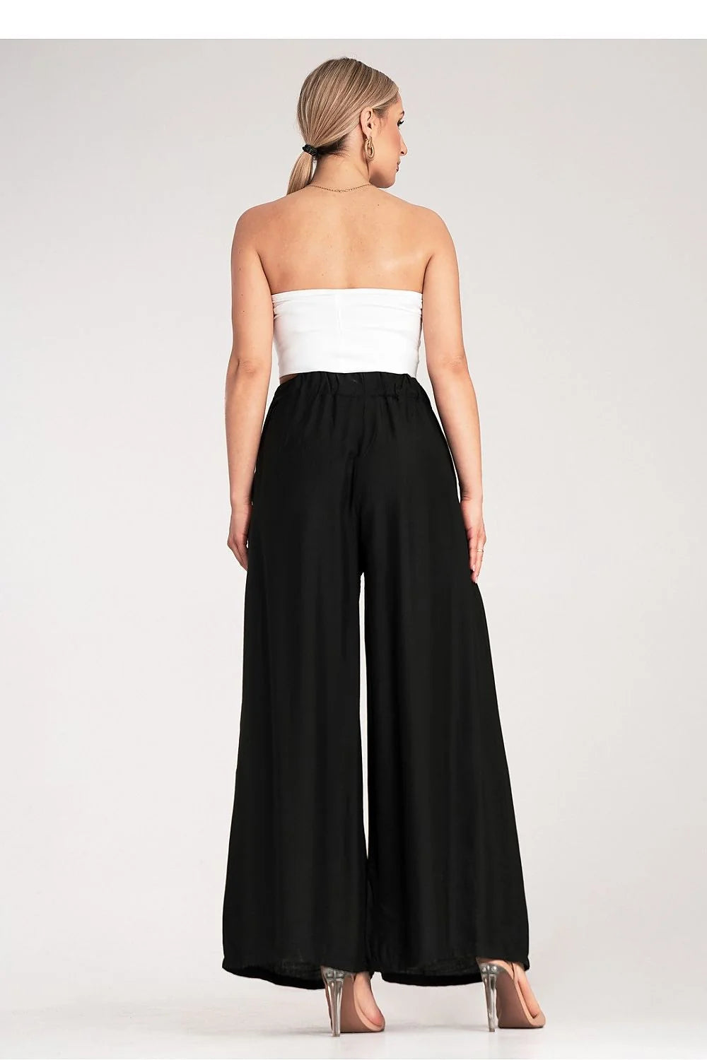 Pantalon femme large à plis tissu léger tailleur taille haute ceinture élastique viscose 95% elasthane 5% occasion été décontractée
