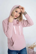 Sweatshirt femme coton rose pâle élégant confortable coupe droite capuche poches style décontracté-chic