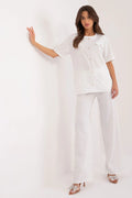 Ensemble Lakerta pour femme, chemisier et pantalon blancs, style élégant, coupe droite et ample, occasions quotidiennes et travail