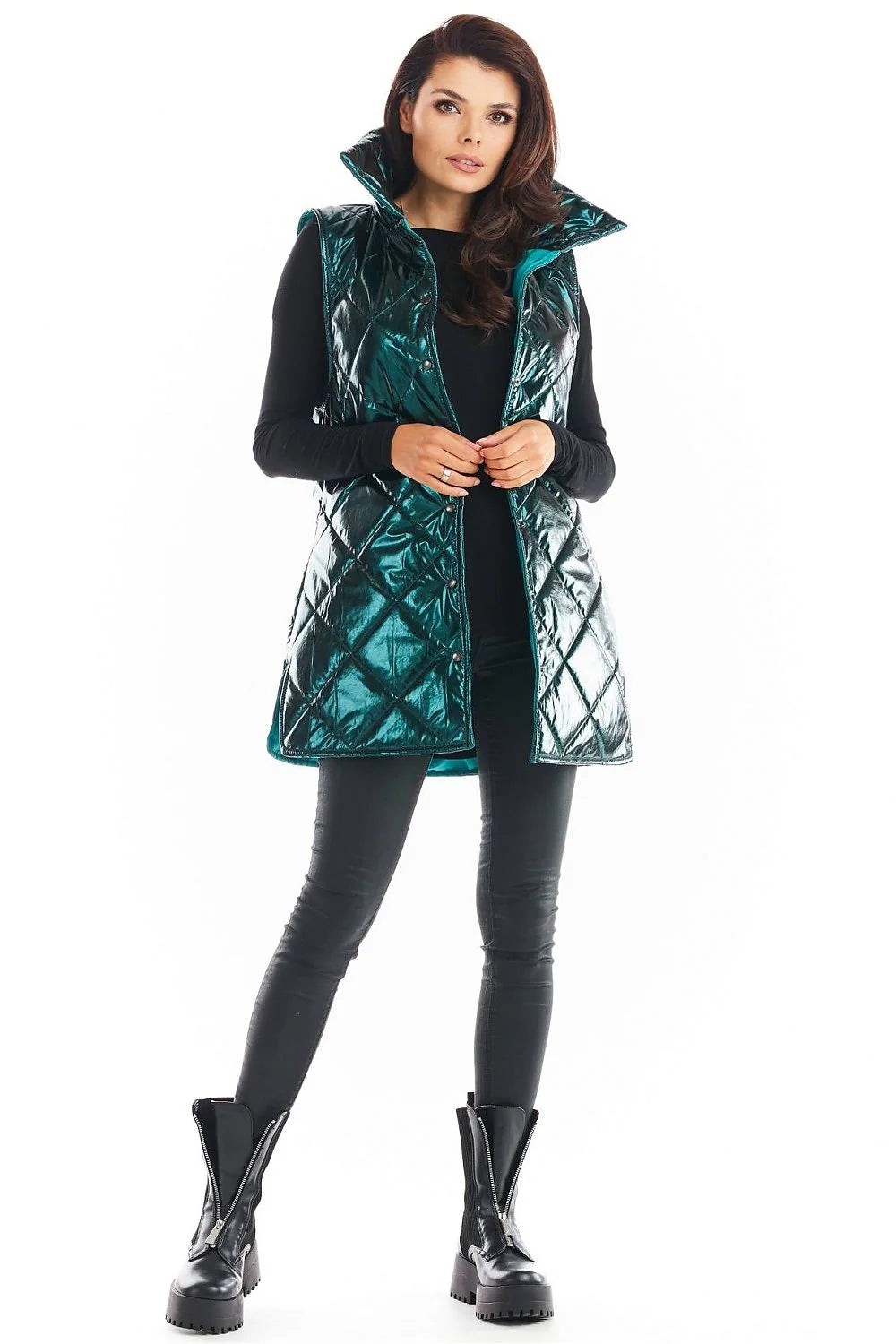 Veste sans manches noire matelassée brillante moderne femmes automne hiver confort mode tendance