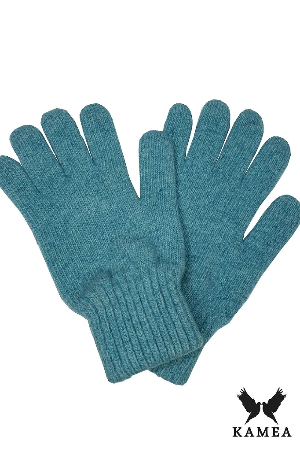Gants d'hiver pour femmes en laine couleur bleu sarcelle style classique coupe ajustée logo KAMEA