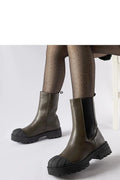 Bottes trappeur Solea brun foncé design moderne cuir semelle épaisse fermeture éclair latérale femme